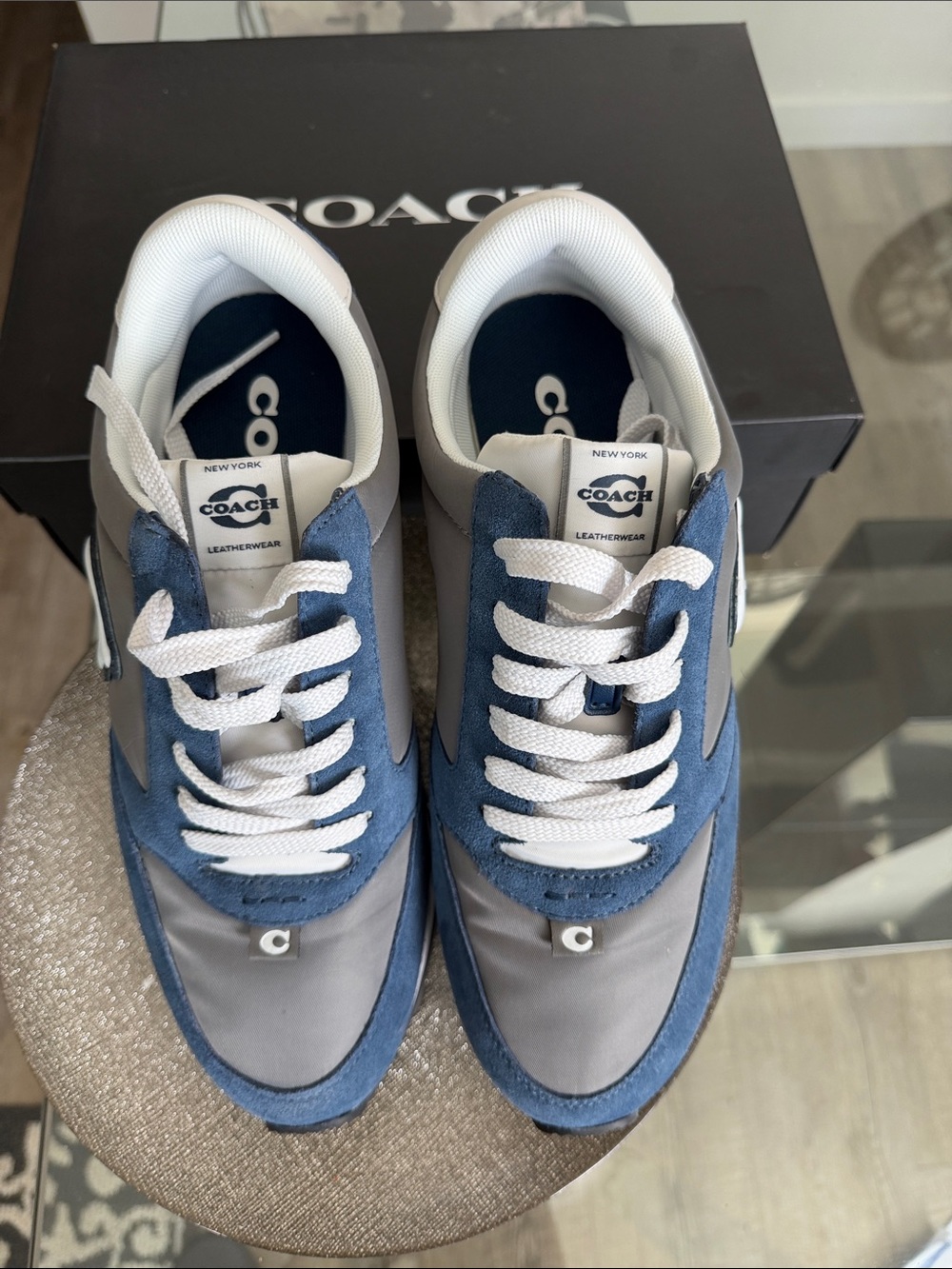 Coach Men's Blue and Gray C Logo Retro Runner Sneakers - Picture 2 of 4